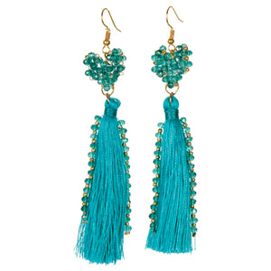 Aretes Corazón Con Rondeles Y Borlas Jade