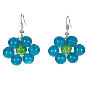 Aretes De Flor Con Cuenta Cristal Azul