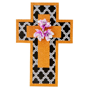 Cruz Naranja Diamantada Con Rombos Y Flrores