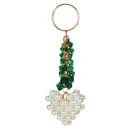 Llavero Corazón Tejido Con Perlas Y Engarces De Rondeles