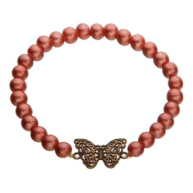 Fantasías Miguel Clave:GF74 Pulsera De Perlas Detello Rosado Con Dije Pariposa