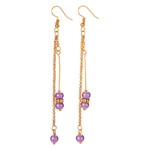 Aretes Largos De Cadena Oro Con Perlas Lavanda