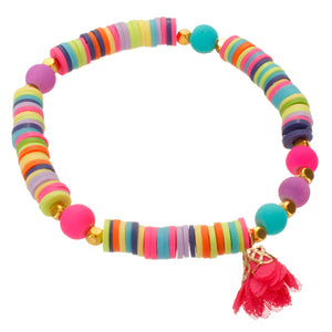 Pulsera Con Cuenta Plastica Y Rosa De Tela