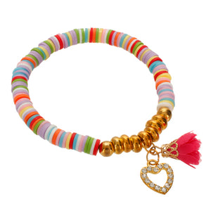 Pulsera Con Cuenta Plastica Con Dijes Y Rondel Fino