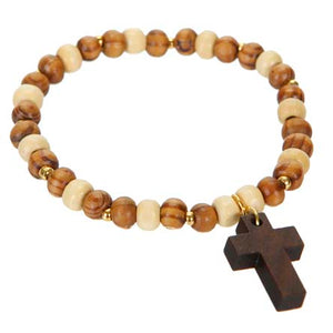 Pulsera Con Cuentas Y Cruz De Madera