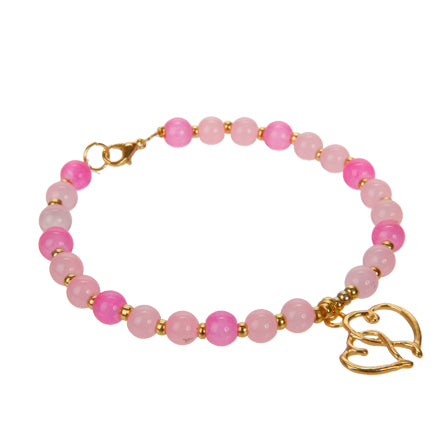 Pulsera De Cuentas Rosas Y Dije Corazón