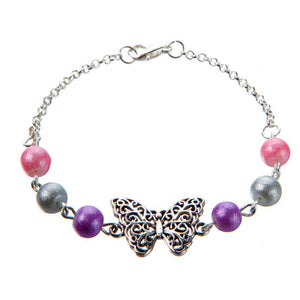 Pulsera Plata Con Perlas Destello Y Mariposa
