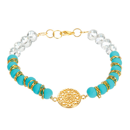 Pulsera Turquesa Con Cristales Y Dije Mandala