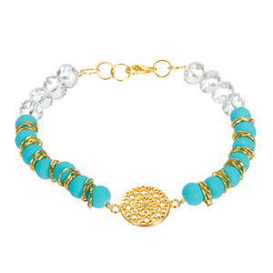 Pulsera Turquesa Con Cristales Y Dije Mandala