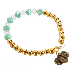 Pulsera Oro  Menta Con Cuenta De Metal Y Medallas De San Benito