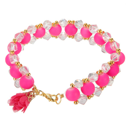 Pulsera Con Cuenta Caucho Rosa Neon