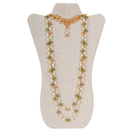 Collar Largo Con Perla Destellos Y Rondel Cristal