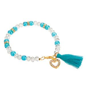 Pulsera Con Cuenta Cristal Y Rondel Con Dije Corazón