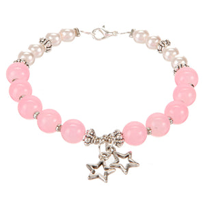 Pulsera Con Cuenta Redonda Rosa Y Dije De Estrellas