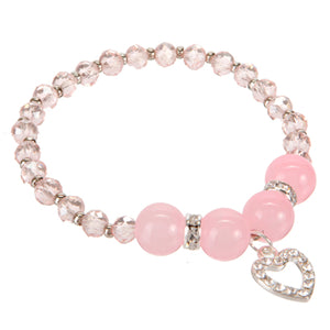 Pulsera Con Cuenta Redonda Rosa Y Dije De Corazón