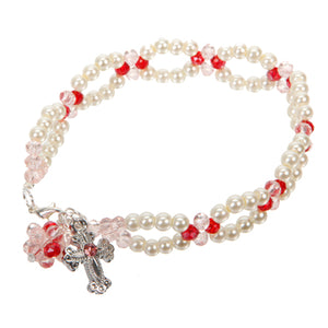 Pulsera Con Perla Marfil Y Rondel Rojo