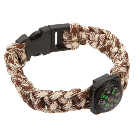 Pulsera Con Brujula Y Cordon Paracaidas Cafe Combinado