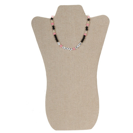 Collar Con Cuenta Redonda Rosa/ Negro Y Cuenta Letra