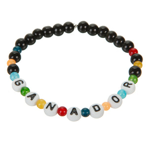 Pulsera Con Perla Negra Y  Cuentas  De Letras