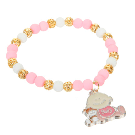 Pulsera Con Cuenta Redonda Caucho, Filigrana Y Dije Baby