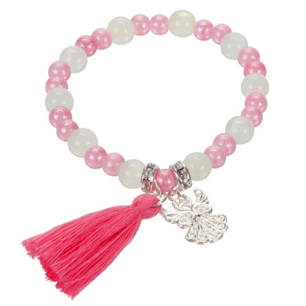 Pulsera De Perlas Con Borla Rosa Y Ángel