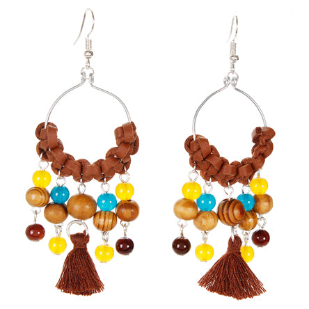 Aretes Con Cordon Imitacion Piel Y Cuenta Redonda
