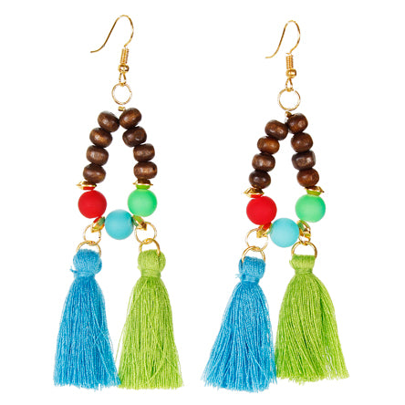 Aretes Con Cuenta Redonda Caucho Y Borlas