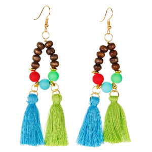 Aretes Con Cuenta Redonda Caucho Y Borlas