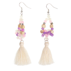 Aretes Con Cuenta Madera Cubo Y Cuenta Brillante
