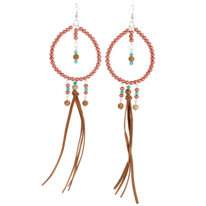 Aretes Con Perla  Destellos, Rondel Y Cordon Imitacion Gamuza