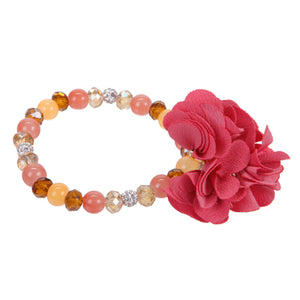 Pulsera De Cuentas Naranja/Coral Y Rosa De Tela