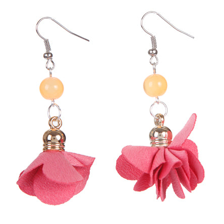 Aretes Con Cuenta Naranja Y Rosa De Tela
