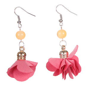 Aretes Con Cuenta Naranja Y Rosa De Tela