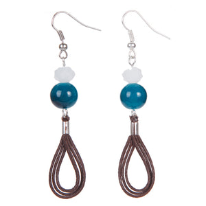 Aretes De Rondel Blanco Y Cuenta Jade Con Cordón
