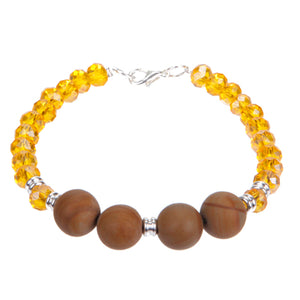 Pulsera De Rondeles Amarillos Y Cuentas Piedra Café