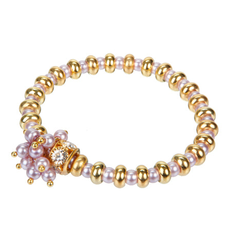 Pulsera De Perlas Lavanda Y Rondeles Dorados