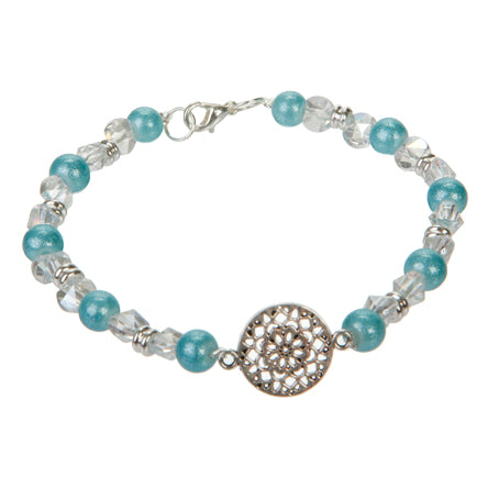 Pulsera Con Mandala Perla Y Cristal Moño