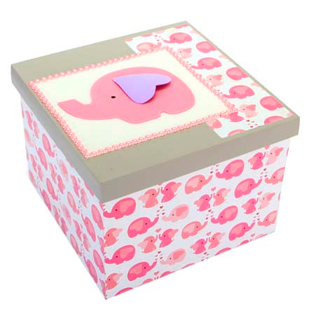 Caja Cuadrada Baby Rosa Con Papel Scrap Y Elefante