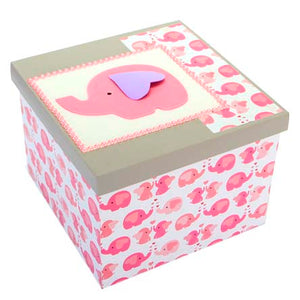 Caja Cuadrada Baby Rosa Con Papel Scrap Y Elefante