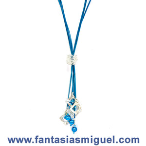 Collar De Gamusa Turquesa Con Cuadros Platas