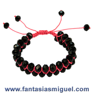 Pulsera De Rondeles Negro C/ Hilo Espiga Rosa