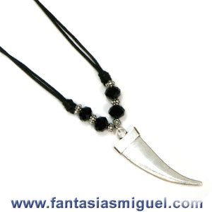 Collar De Dije Colmillo, C/ Rondel Negro Encerado