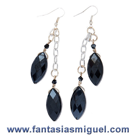 Aretes Negros C/ Cadena Plata