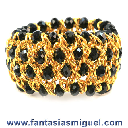 Pulsera De Cadena Oro/ Negro Rondel