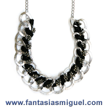Collar De Cadena Plata Con Cordones Negros