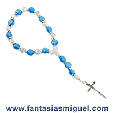 Fantasías Miguel Clave:IP1361 Decenario Pulsera Con Cta. Cristal Pastilla Azul Agua