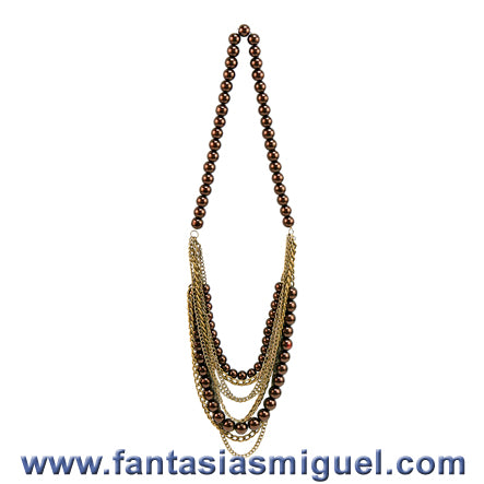 Collar Con Cadena Oro Antigüo Y Perlas Café