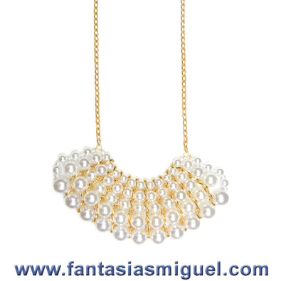 Fantasías Miguel Clave:IP1596 Collar De Perlas Blancas Y Cadena Oro