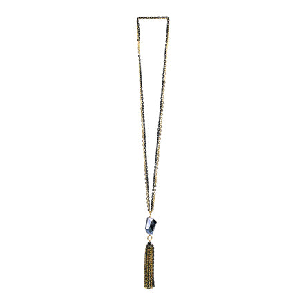 Collar Cadena Con Borla, Blanco Plata