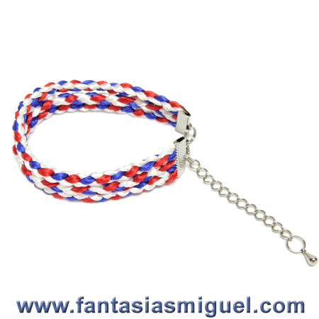 Pulsera Cola De Rata Blanco, Azul Y Rojo